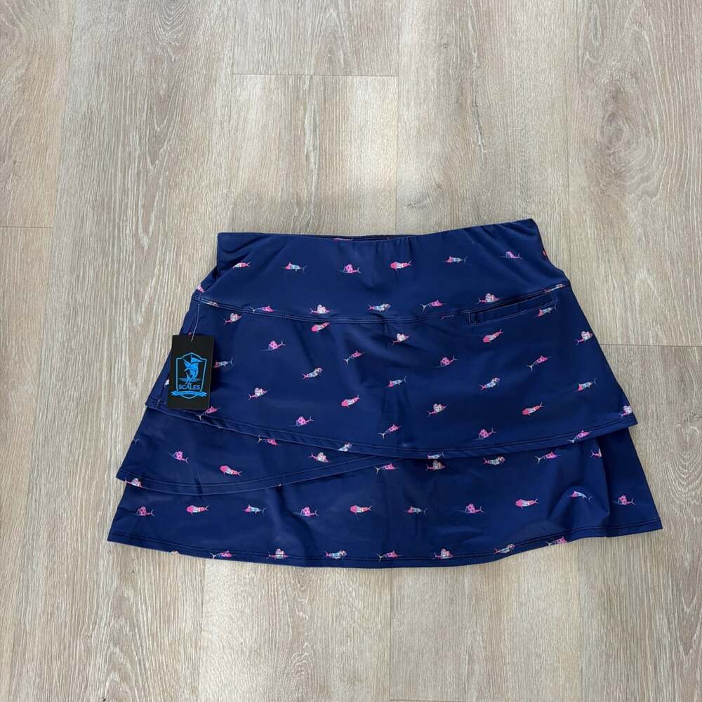 Scales Women's Trippy Fish Athletic Skort Blue Pull On Activewear Size XL (14) - Picture 4 of 7